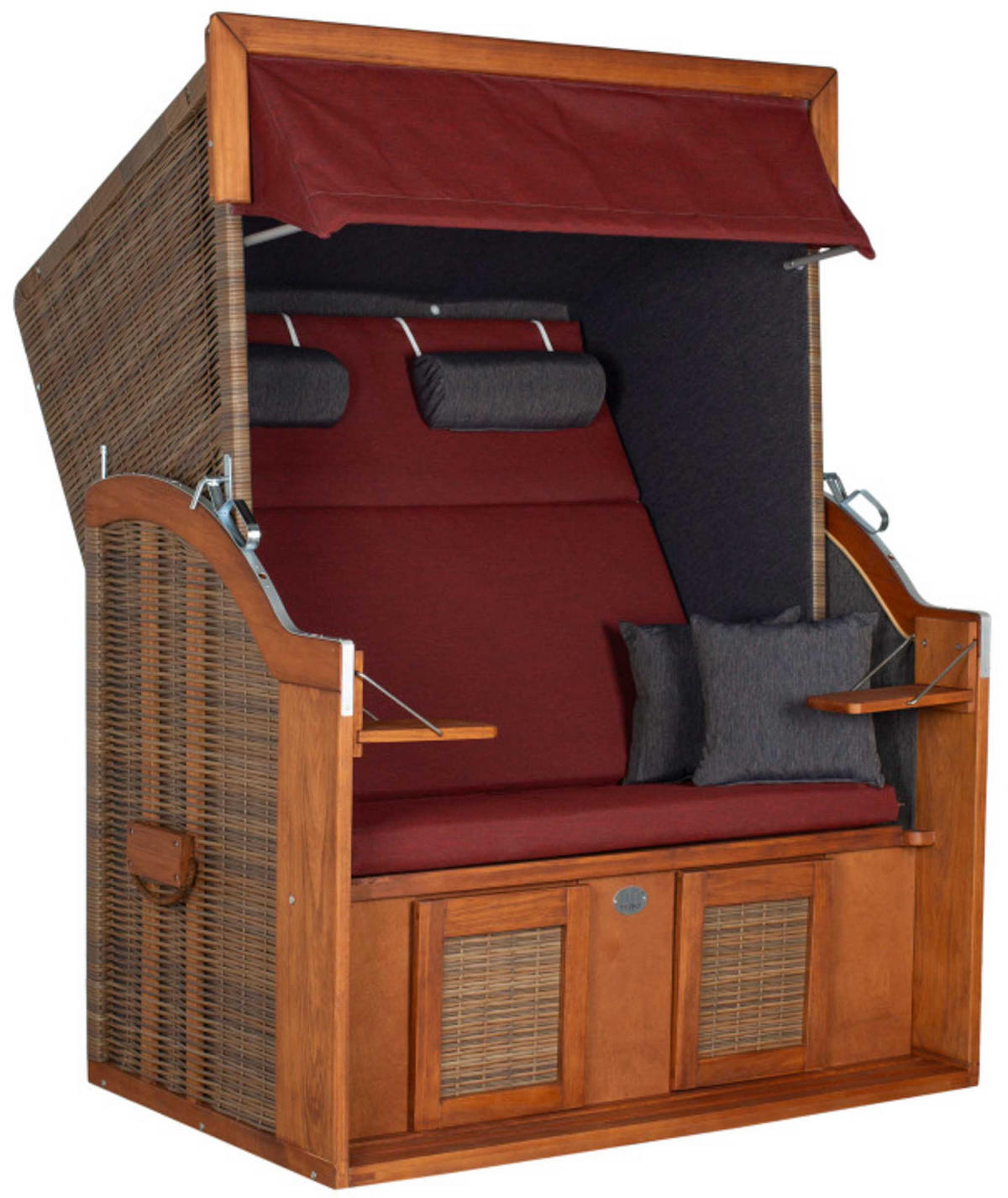 STRANDKORB Tinnum 2 Sitzer Pinie PE griseum - Rot/Braun, Metall (115/38/92cm) - Mr. Deko