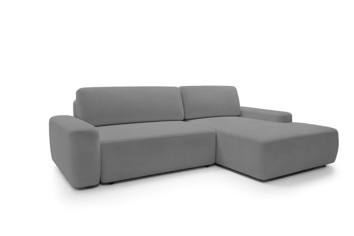 ECKSOFA BOULI 4-Sitzer Polstersofa Raven mit Schlaffunktion 130x210 cm Bettzeugablage 264x162x82 cm rechte, Farbe: Grau​ - Grau, Holz/Textil (264/162cm) - DomoHome