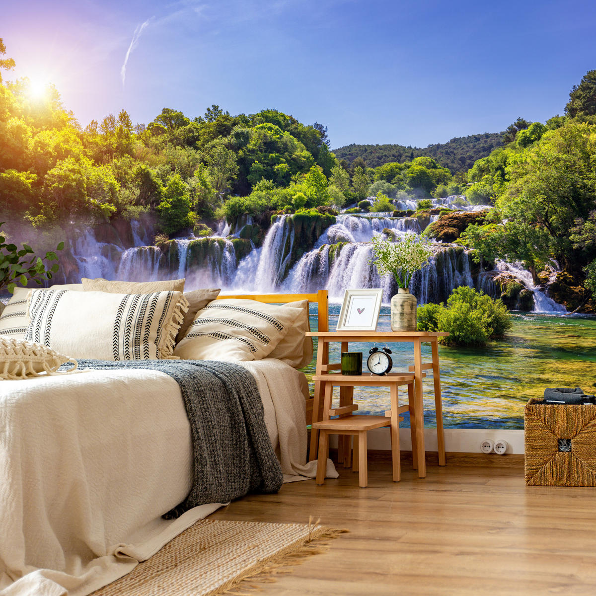 FOTOTAPETE Wasserfälle Wald Landschaft 3D 450x315 - Türkis/Blau, Papier (450/315cm) - Muralo