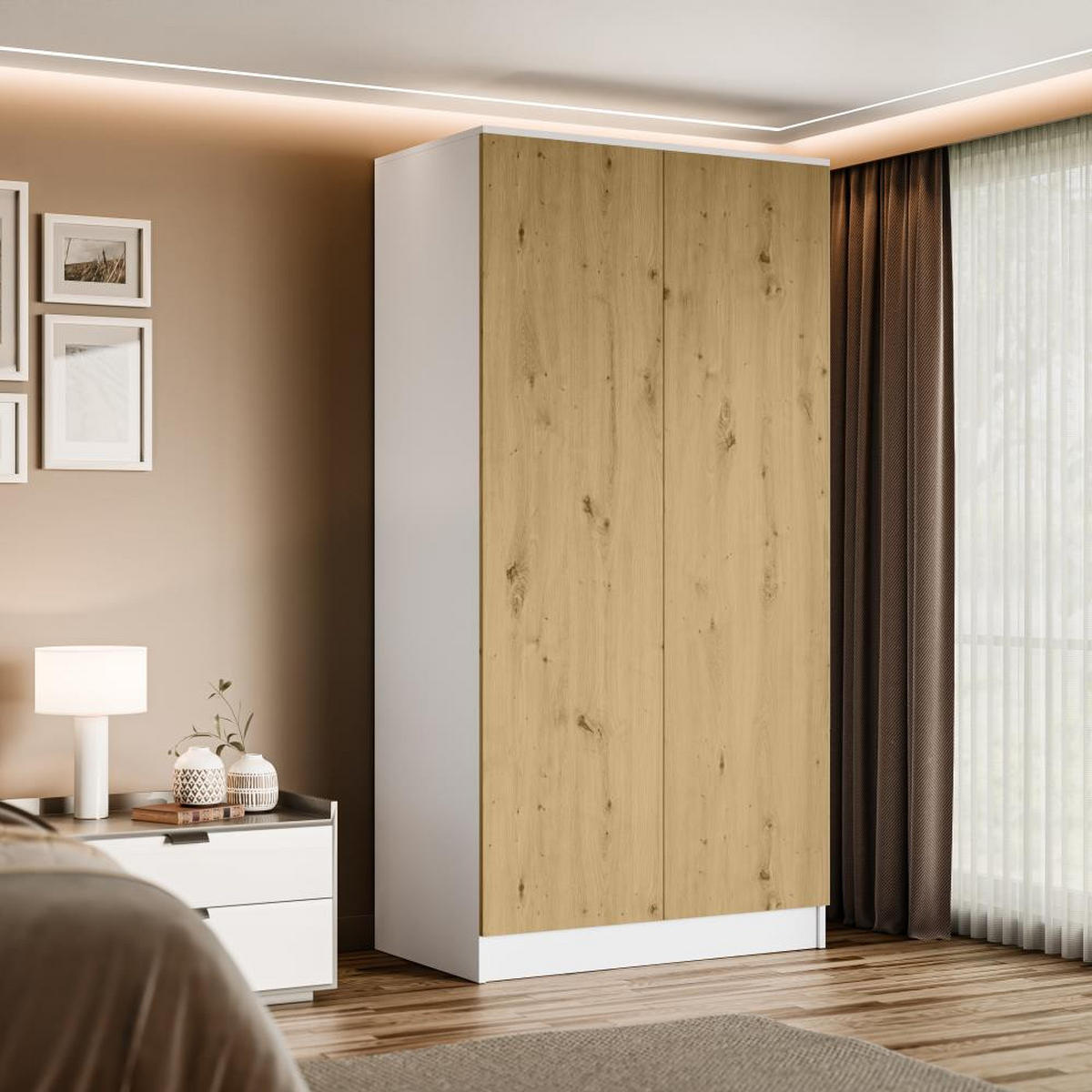 DREHTÜRENSCHRANK Look 90/180/50 cm 2-türig weiß+eiche artisan - Weiß/Eiche Artisan, Holzwerkstoff (90/180/50cm) - Beautysofa