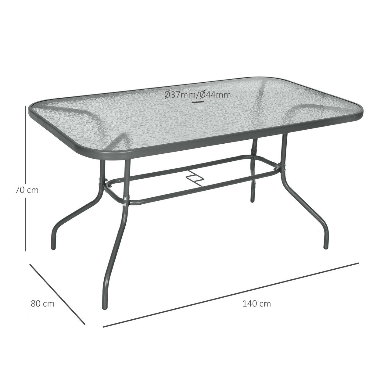GARTENTISCH DE-14073 rechteckig 140x80 cm, mit Schirmhalterung Grau - Grau, Metall (140/80/70cm) - ComfortXL