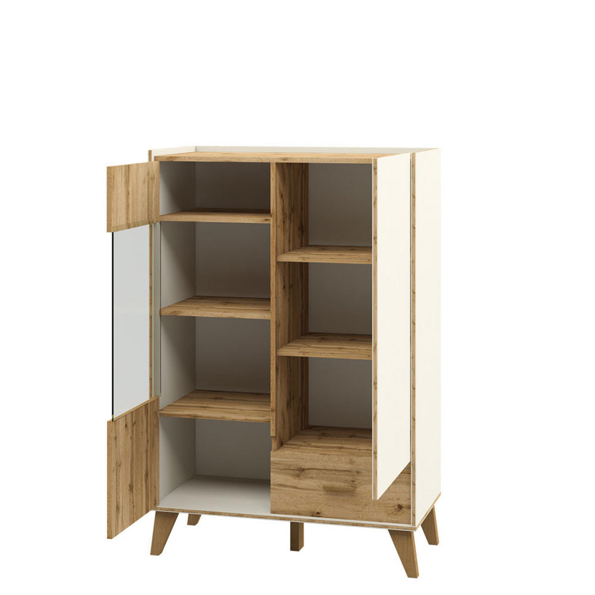HIGHBOARD Skandi weiß / Eiche Wotan 81 / 40 / 132cm - Eichefarben/Multicolor, Holz/Holzwerkstoff (81/132/40cm) - Feldmann-Wohnen