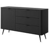SIDEBOARD LEKNES KOM3 Reliefierte Fronten aus MDF-Platte Schwarz Schwarz - Schwarz, Glas/Holzwerkstoff (138/81/38cm) - Komodee
