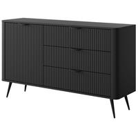 SIDEBOARD LEKNES KOM3 Reliefierte Fronten aus MDF-Platte Schwarz Schwarz - Schwarz, Glas/Holzwerkstoff (138/81/38cm) - Komodee