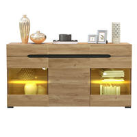 SIDEBOARD 140/35/80 cm mit 3 Türen, 3 Schubladen & LED in Eiche-Optik - Naturfarben, Holzwerkstoff (140/80/35cm) - BEAOK