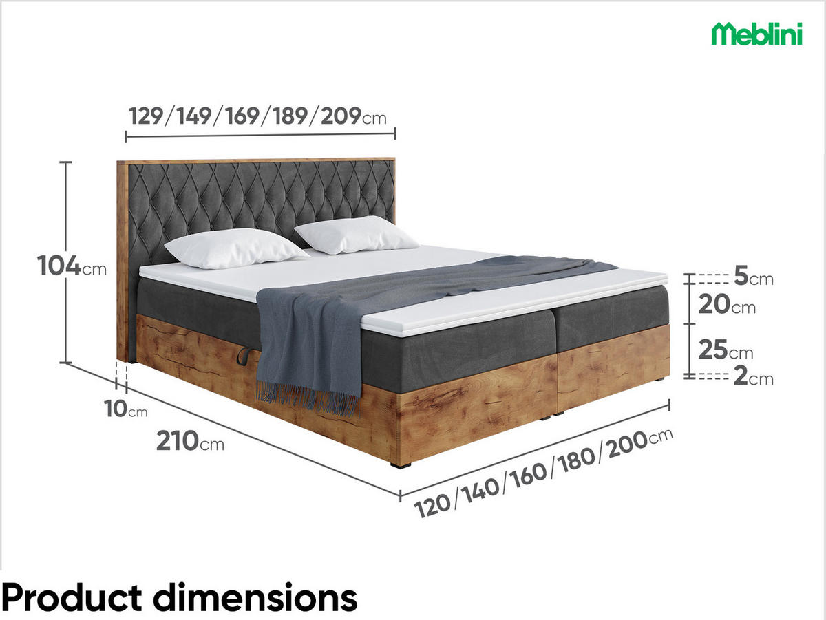 BOXSPRINGBETT Lofty 6 H3 - Schwarz, Holzwerkstoff (120/200cm) - Meblini