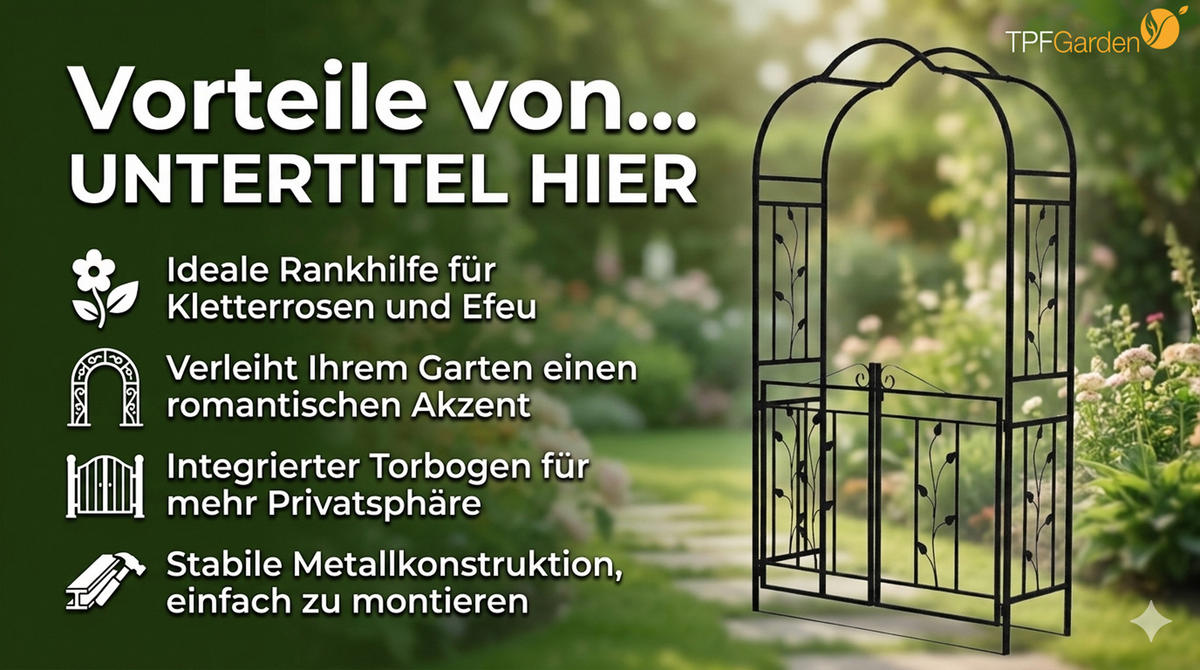 ROSENBOGEN Bury - Rankhilfe mit Oberteil und Doppel-Torpforte. Seitenteile und Tor mit Blumenverzierung. BxTxH: 120x40x220 cm - Schwarz, Metall (120/220/40cm) - TPFGarden