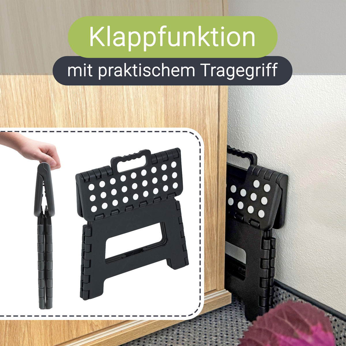 KLAPPHOCKER, 29x22x22 cm, 100% Kunststoff - Schwarz, Kunststoff (29/22/22cm) - Zollner