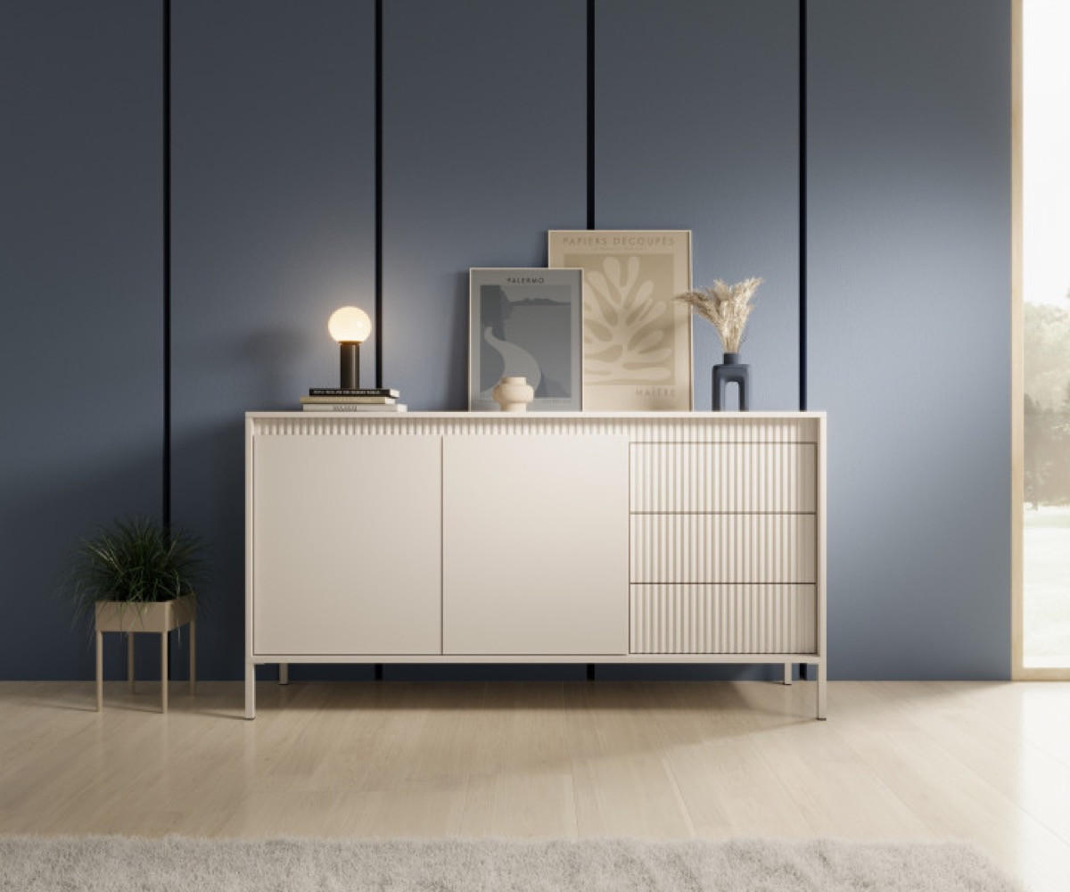 KOMMODE Beige ENSO Geriffelt 153 2D3S - Beige, Holzwerkstoff (153.5/81.4/39.5cm) - Sepro Meble