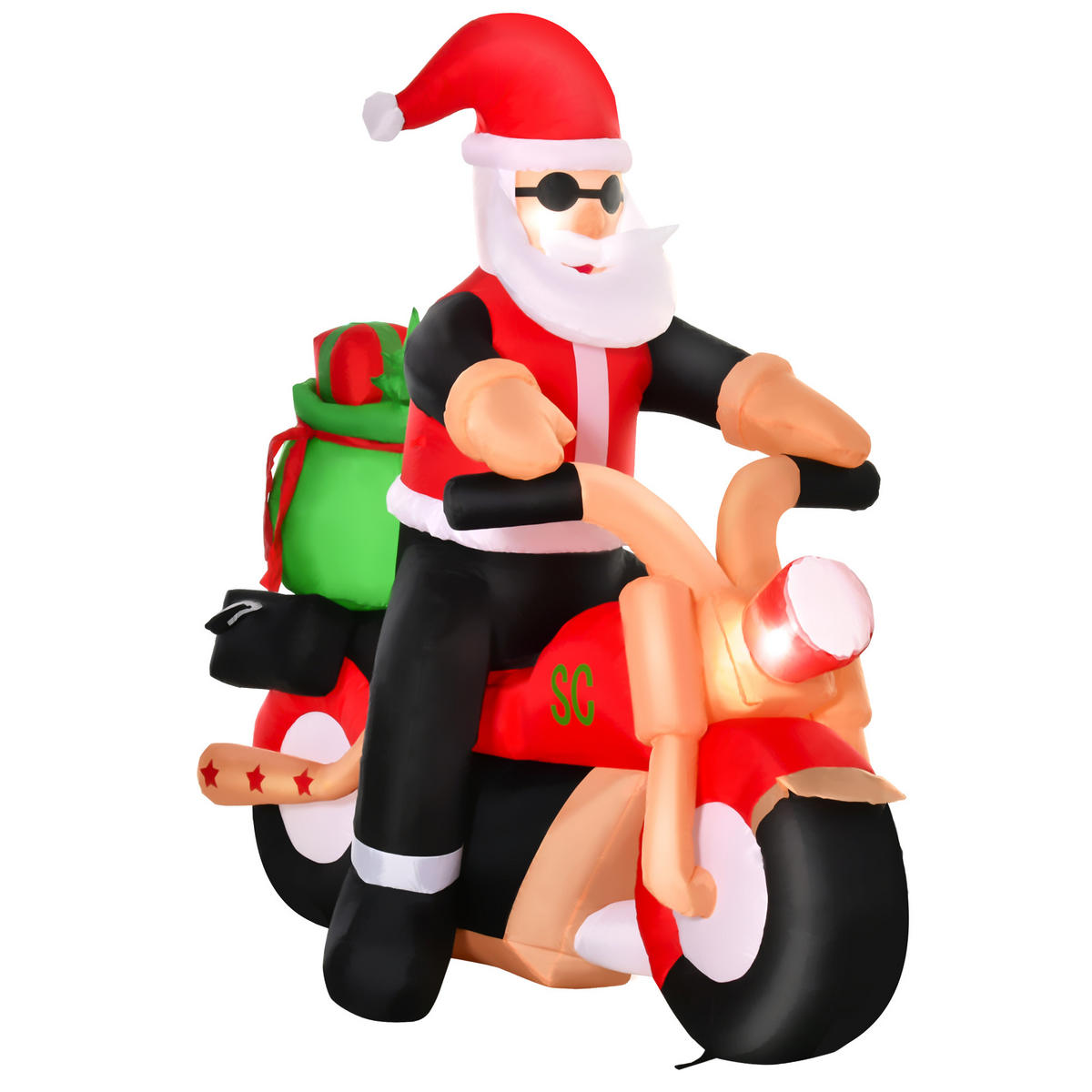 AUFBLASBARER Weihnachtsmann auf einem Motorrad 165 cm Santa Claus Geschenk LED - Multicolor, Kunststoff (90/165/180cm) - HOMCOM