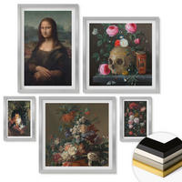WANDBILDER 5er Set - 50x50 cm & 20x30 cm & 40x60 cm Silberner Rahmen - Vintage Blumen Totenkopf Mona Lisa - Silberfarben, Kunststoff (40/60cm) - ArtPrintCave