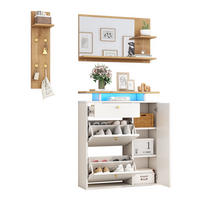 GARDEROBENSET 3-tlg mit Spiegel LED Natur Weiß 105x25x151.5cm - Weiß, Holzwerkstoff (25/151.5/105cm) - FLIEKS