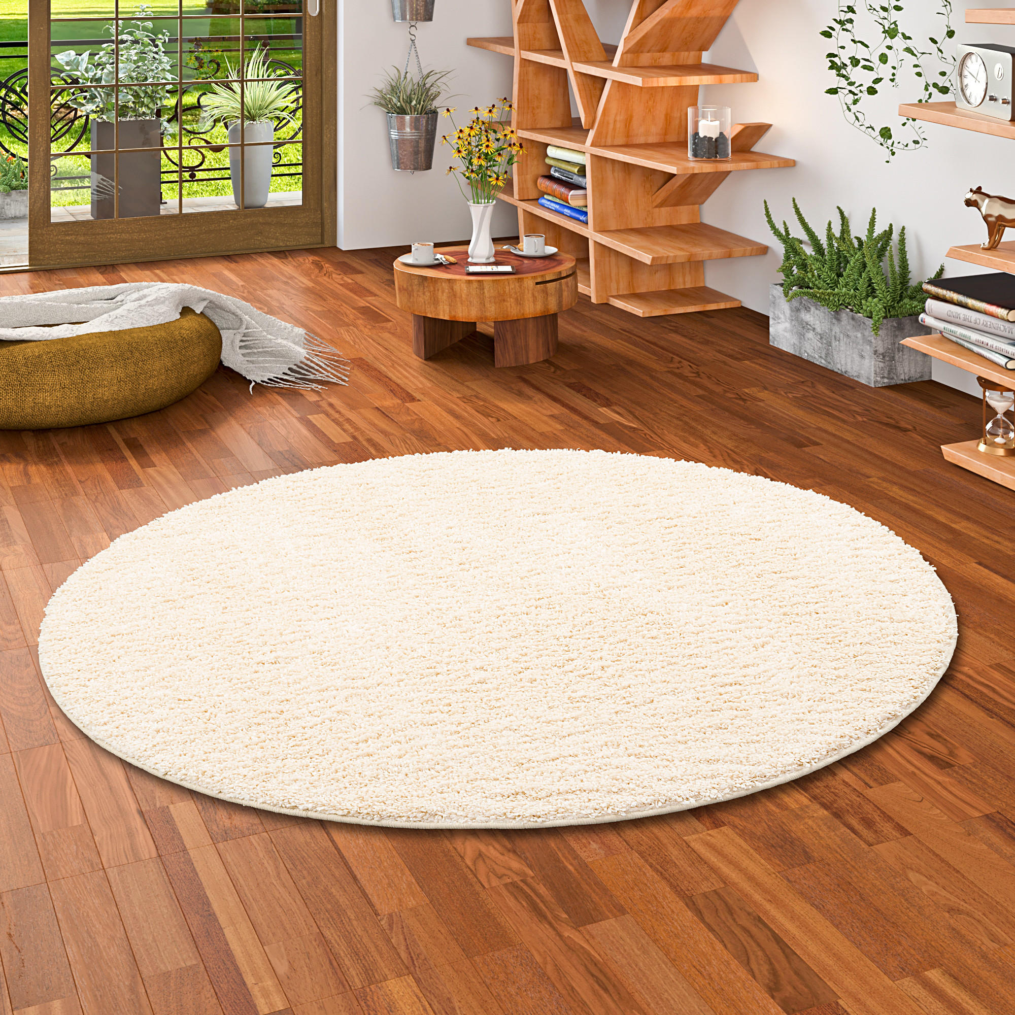 LUXUS HOCHFLOR LANGFLOR TEPPICH MILANO RUND - Creme, Textil (160/160cm) - Snapstyle