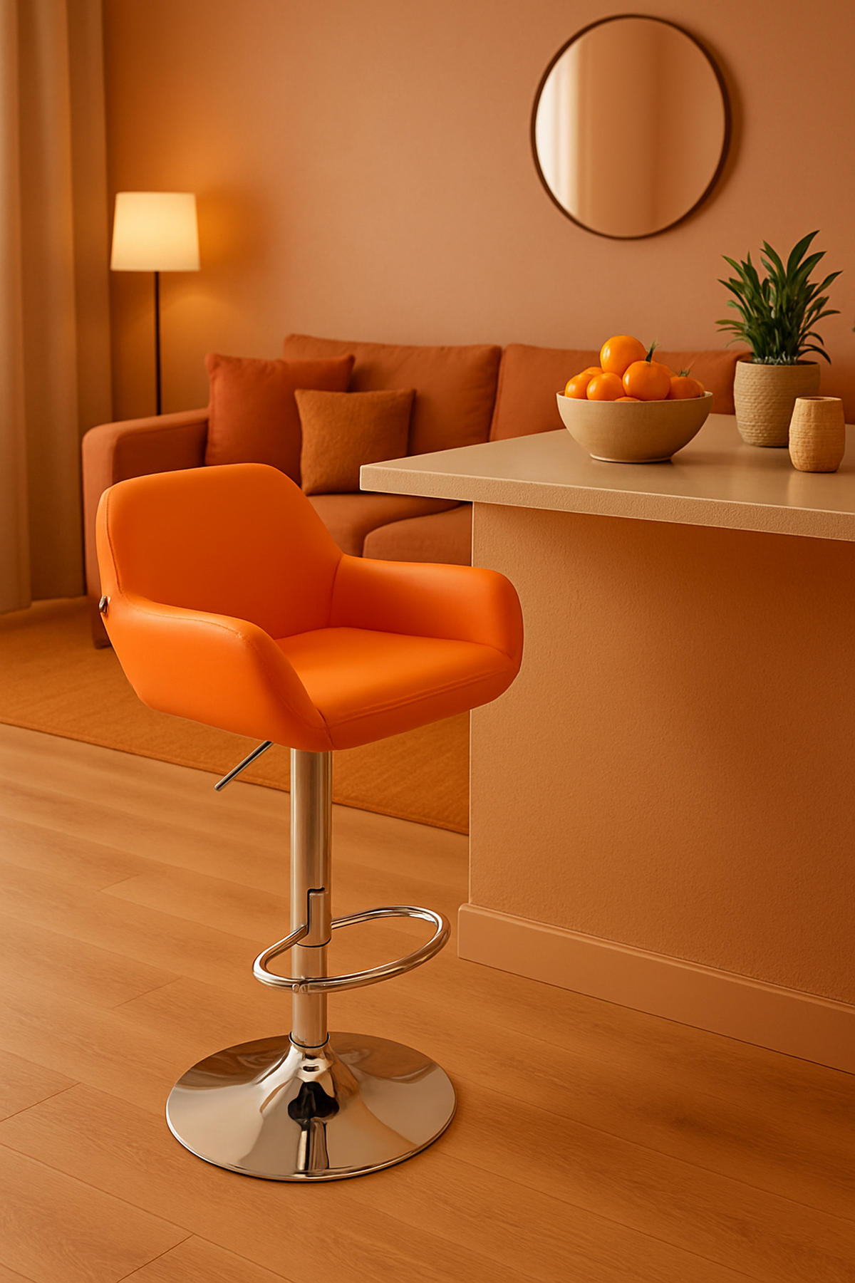 BARHOCKER 2er Set Prag Kunstleder chrom orange - Chromfarben/Orange, Kunststoff/Metall (51/109/52cm) - TPFLiving