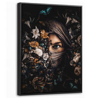 LEINWAND Bilder mit Rahmen - Frau - Luxus - Blumen - Schmetterling - Porträt - 30x40 - Schwarz, Textil (30/40cm) - MuchoWow