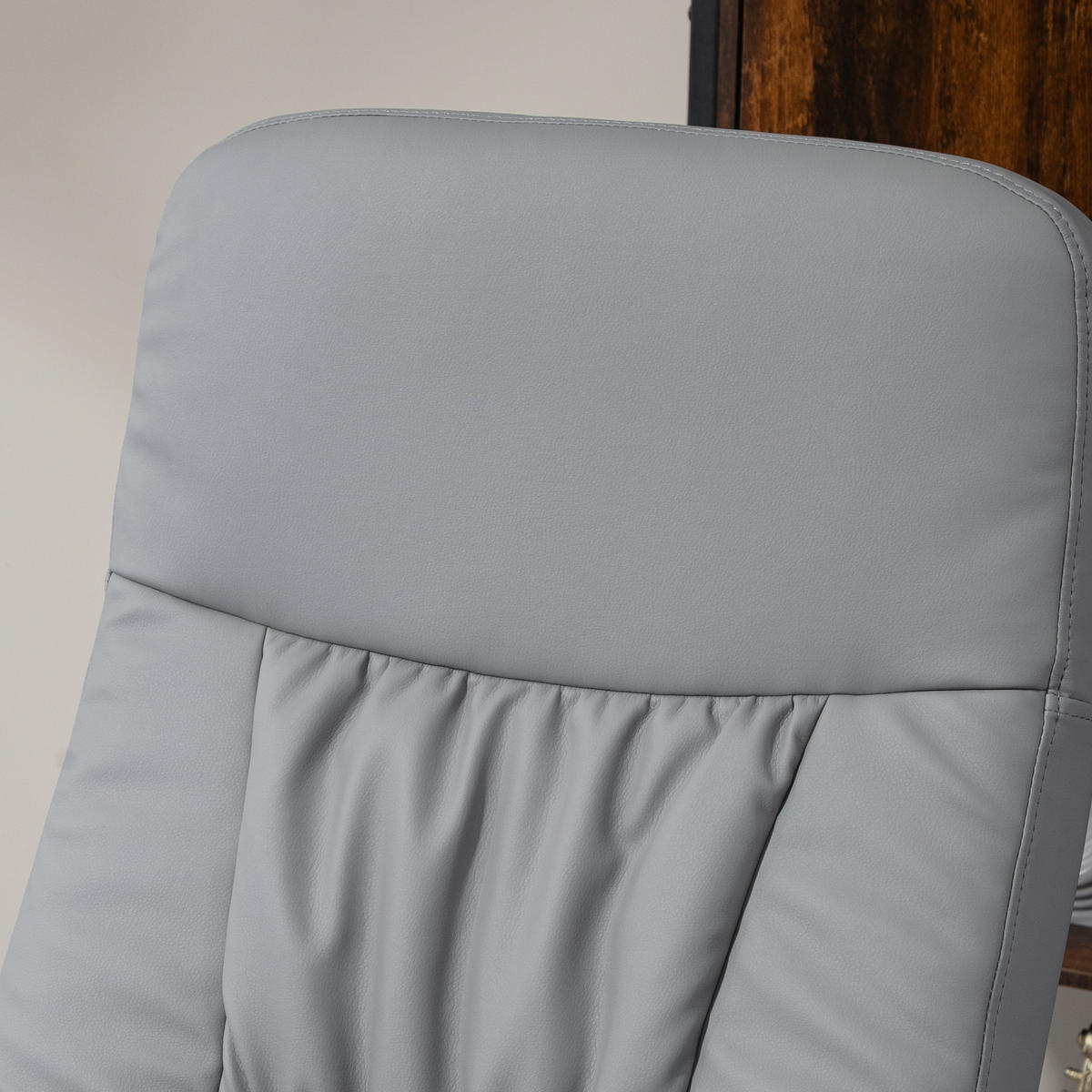 RELAXSESSEL mit Hocker, Fernsehsessel, TV Sessel mit Liegefunktion, Kunstleder - Hellgrau/Grau, Metall (76/101/81cm) - HOMCOM