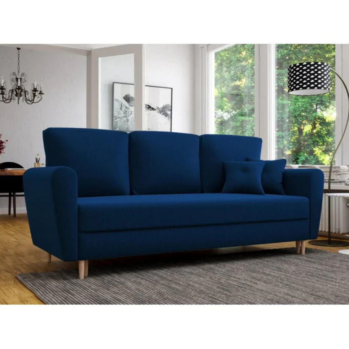 SCHLAFSOFA LILI, Sofa mit Schlaffunktion und Bettkasten, Farbe: Blau, Veloursstoff - Blau, Textil (229/95/87cm) - Sepro Meble