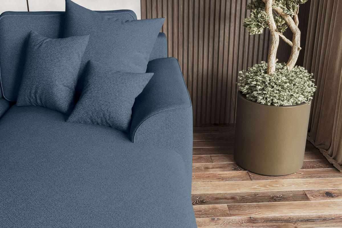 ECKSOFA GUSTO Strukturstoff Dunkelblau Rechts inkl. Schlaffunktion - Chromfarben/Dunkelblau, Kunststoff/Textil (295/194cm) - 99rooms