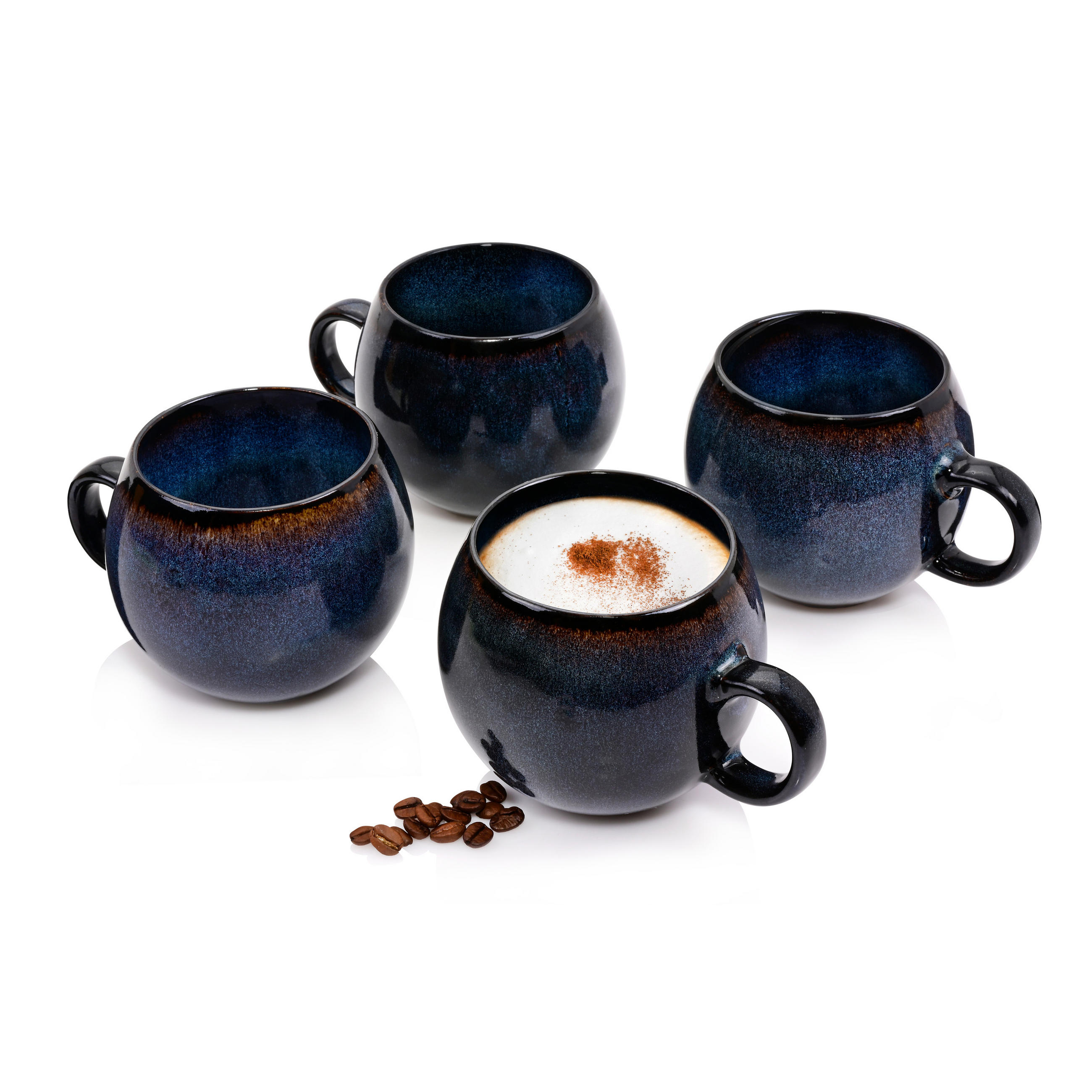 CAPPUCCINOTASSEN SET TOKIO - 4 teilig aus Steingut - Dunkelblau, Keramik (0.4L) - Sänger