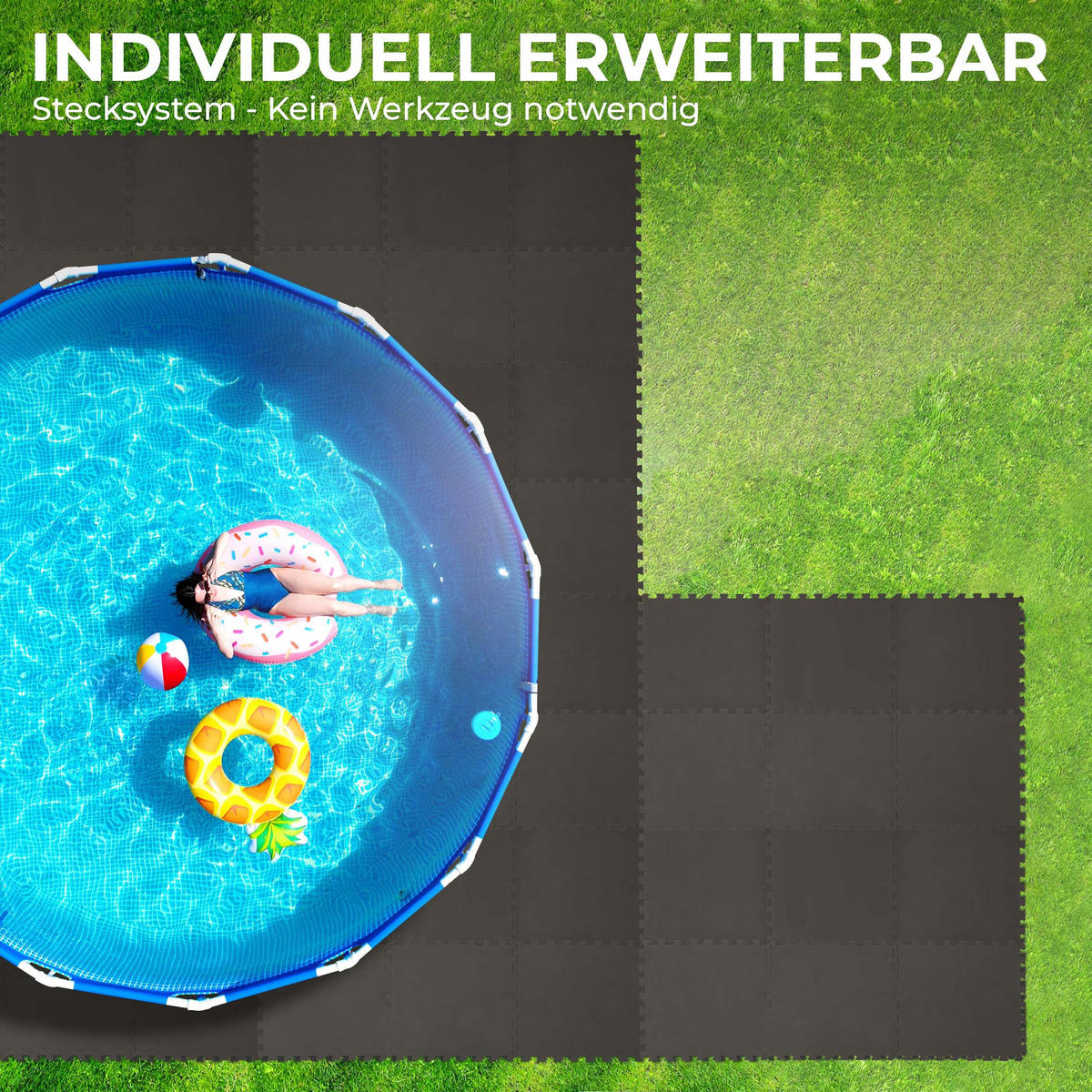 BODENSCHUTZMATTE für Pool Anthrazit 50x50cm (8 Stück - 2m²) - Anthrazit, Kunststoff (50/50cm) - Bestlivings