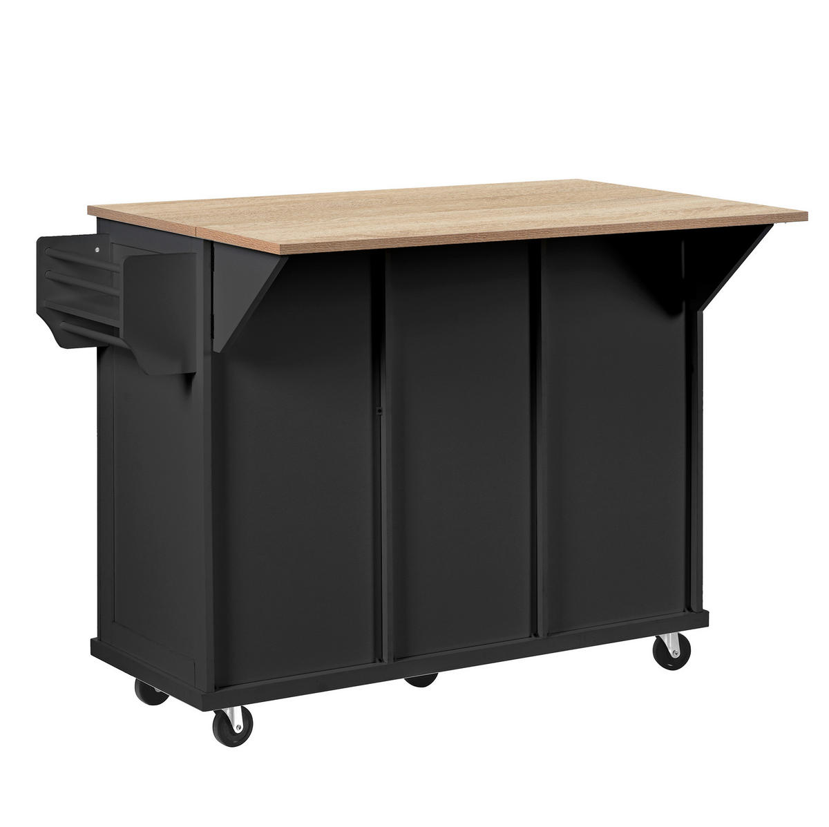 KÜCHENINSEL 112/46,2-76,2/92,7 cm schwarz natur mit ausziehbarer Klappplatte - Schwarz, Holzwerkstoff (112/92.7/76.2cm) - OKWISH