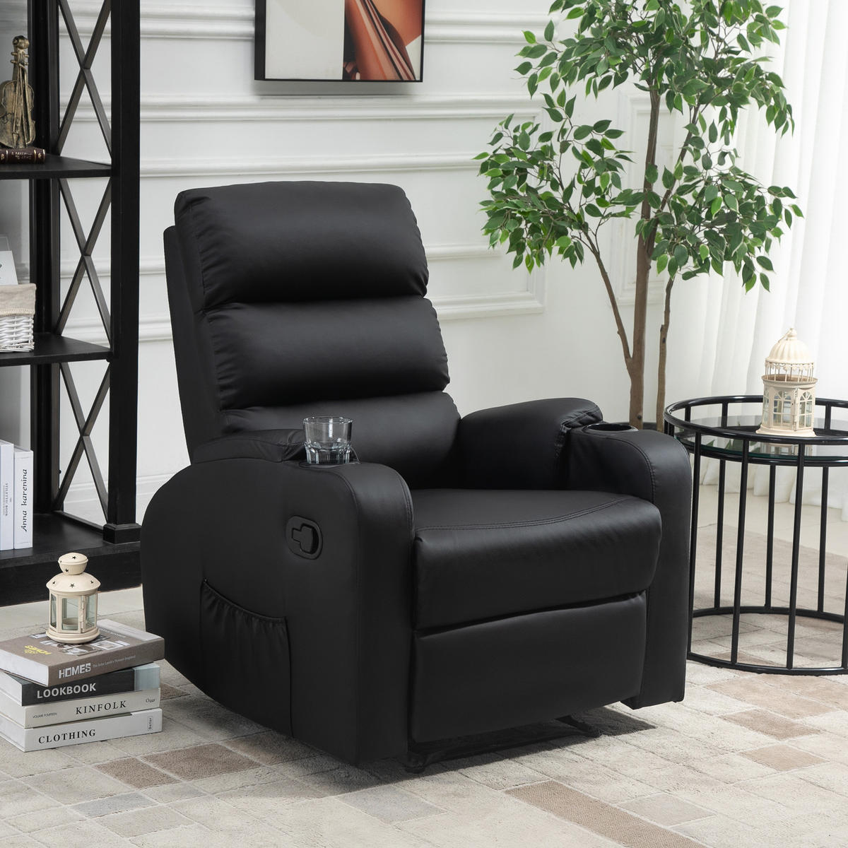 FERNSEHSESSEL DE-15350 mit verstellbarer Rückenlehne und Fußstütze Schwarz - Schwarz, Leder (89/100/79cm) - ComfortXL