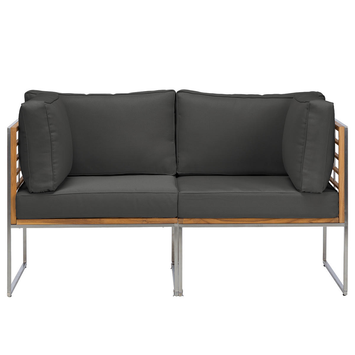 LOUNGESOFA - 2-teilig - Webstoff / Teak massiv - Anthrazit, Holz/Textil (140/74/70cm) - home24