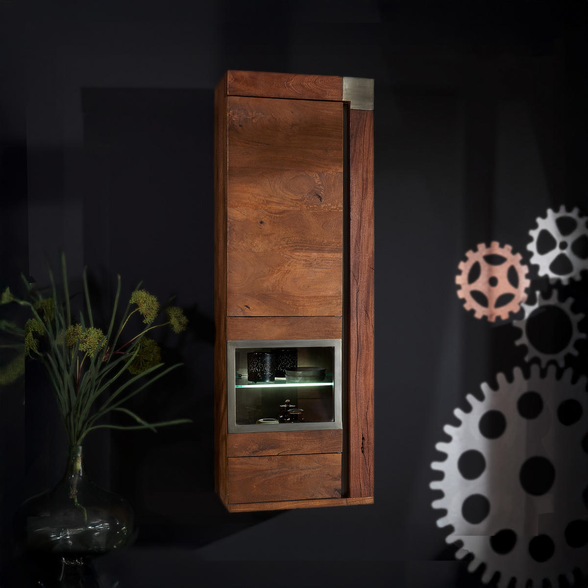 HÄNGEVITRINE Mango 48x35x142 braun lackiert Amsterdam #12 - Braun, Holz (48/142/35cm) - Massivmoebel24