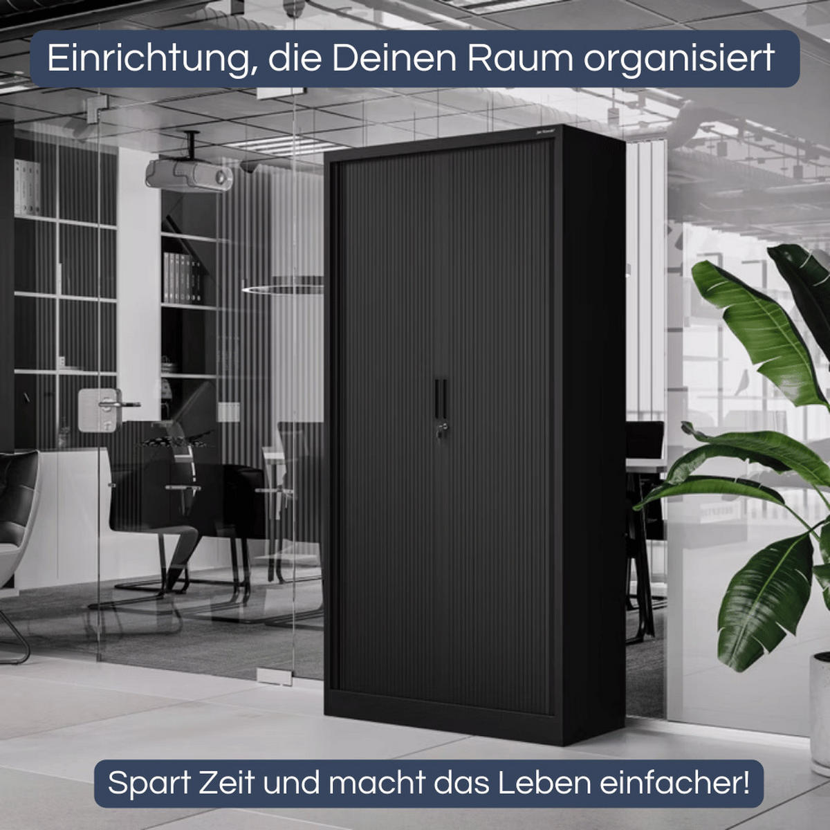 AKTENSCHRANK abschließbar DAMIAN mit Rolladentüren 185x90x45cm Schwarz - Schwarz, Metall (90/185/45cm) - Jan Nowak