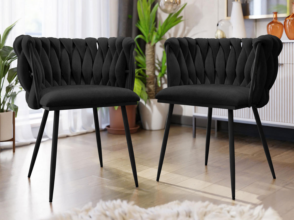 STUHL 2er-Set Muz DC-1142/BK (2 Stück in Samt) - Schwarz, Textil/Metall (50/76/52cm) - MIRJAN24