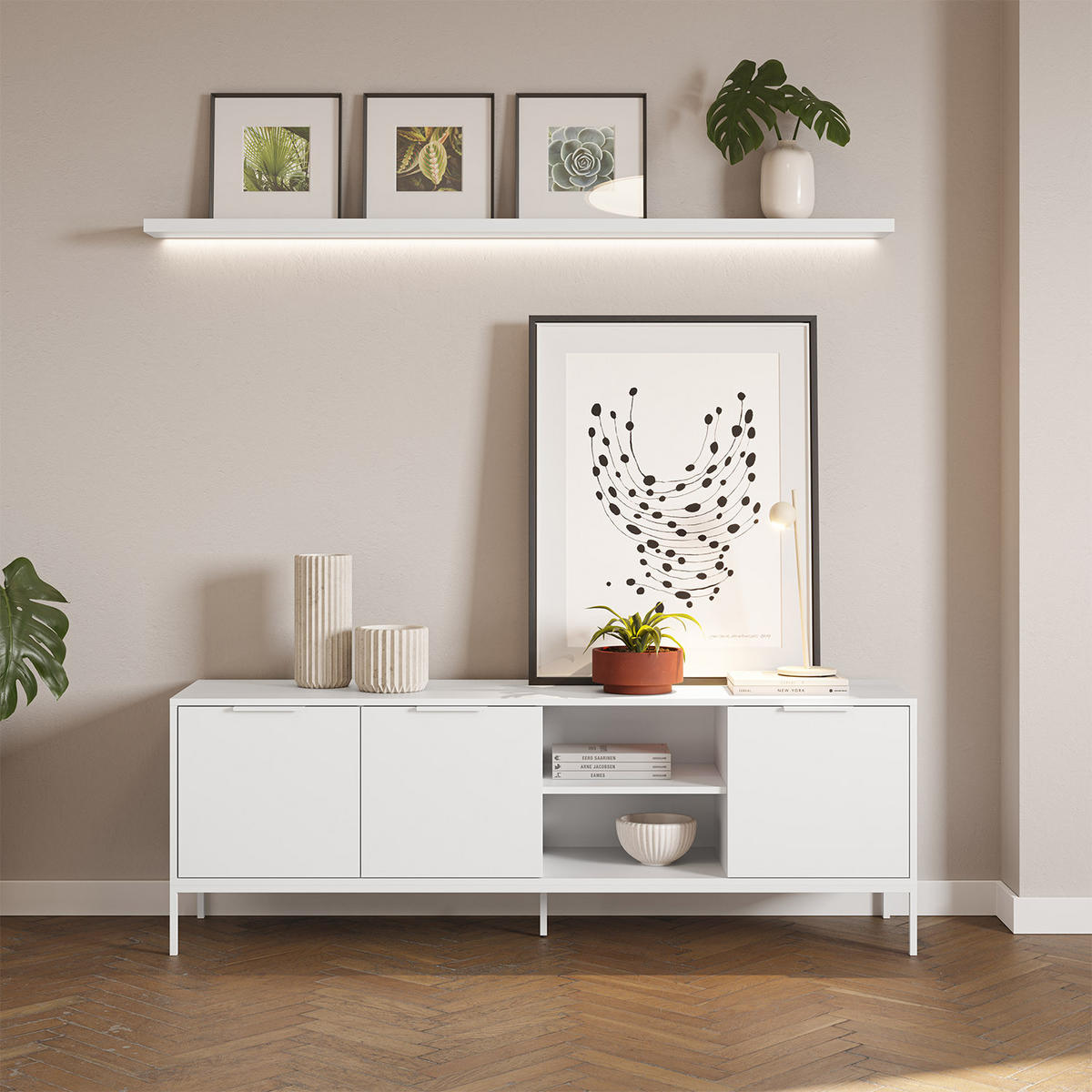 TV-ELEMENT Auri 3 türen Weiß - Weiß, Holzwerkstoff (160/55/40cm) - VS Venta-stock