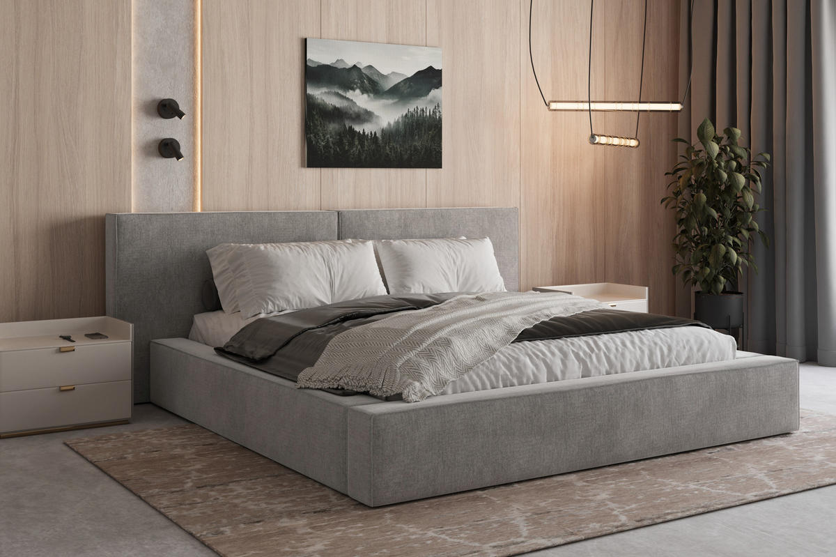 POLSTERBETT 06 140x200 cm – Tresor - Bett mit Bettkasten, Metall-Lattenrost - Grau, Holz (140/200cm) - ROYAL24_MARKT