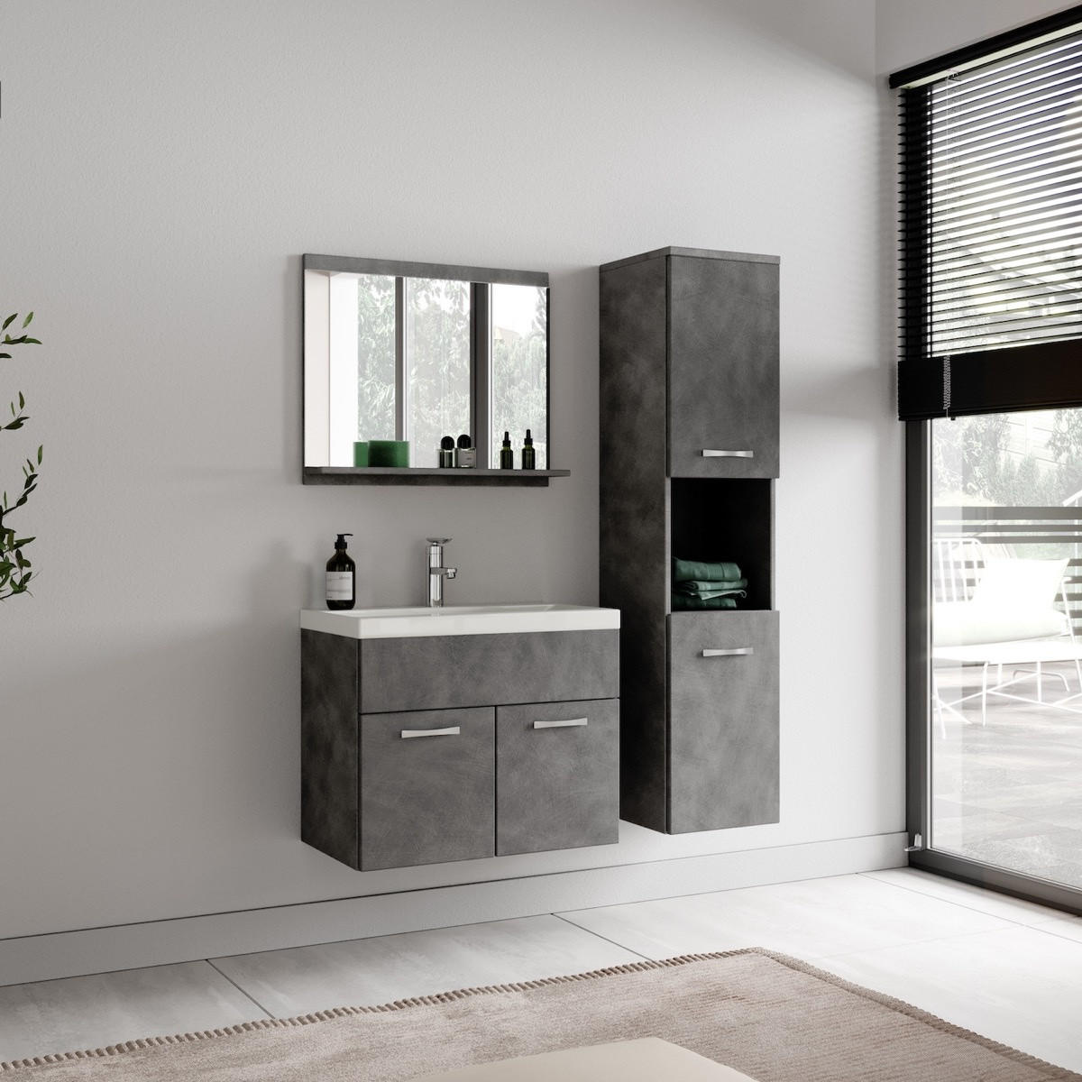 BADEZIMMERSCHRANK Montreal mit 2 Türen Dunkel Grau - 30 x 30 x 130 cm - Grau, Holz (30/131/30cm) - Badplaats