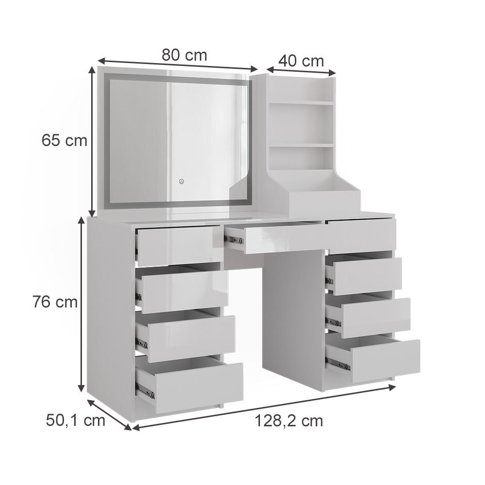 SCHMINKTISCH Sherry Weiß/Weiß Hochglanz 128.2 cm 3 Teile - Weiß Hochglanz, Holzwerkstoff (128.2/76/50.1cm) - Vicco