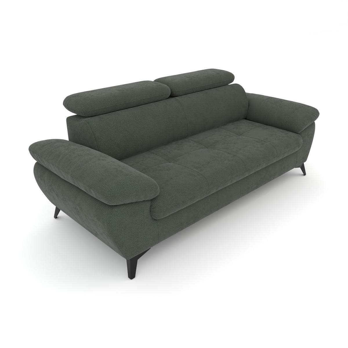 3-SITZER Karlstad Chenille Grün verstell. Kopfstützen B 215 cm - Waldgrün, Kunststoff/Textil (215/84/100cm) - foamnova