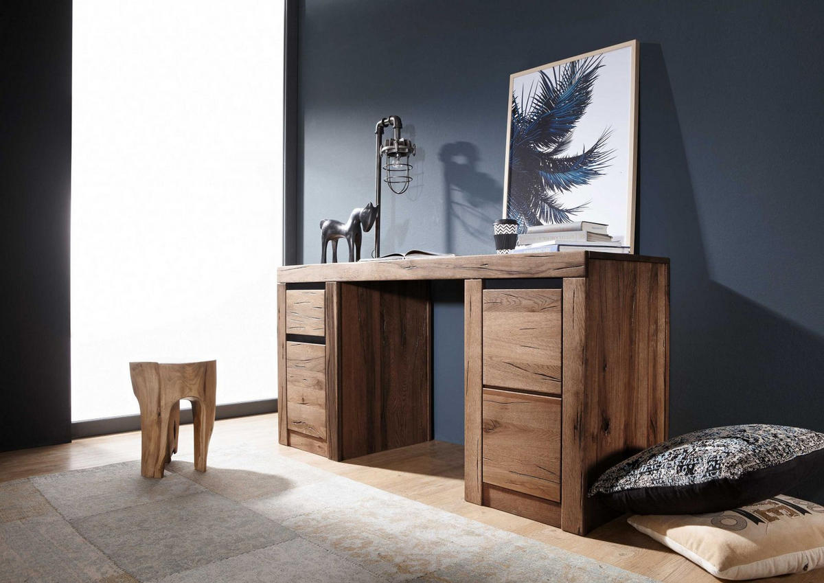 SCHREIBTISCH Wild-/Zerreiche 150x50x75 tabacco brown geölt MONTREUX #319 - Braun, Holz (50/150/75cm) - Massivmoebel24