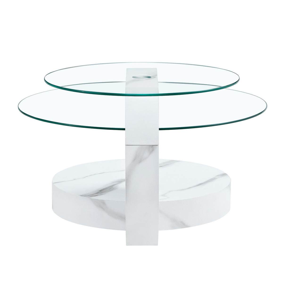 COUCHTISCH mit 50/70 cm Glasplatten, mehrstufiges Design und MDF-Gestell in Marmoroptik, Transparent, Weiß - Weiß, Holzwerkstoff (90/70/44cm) - Modfu