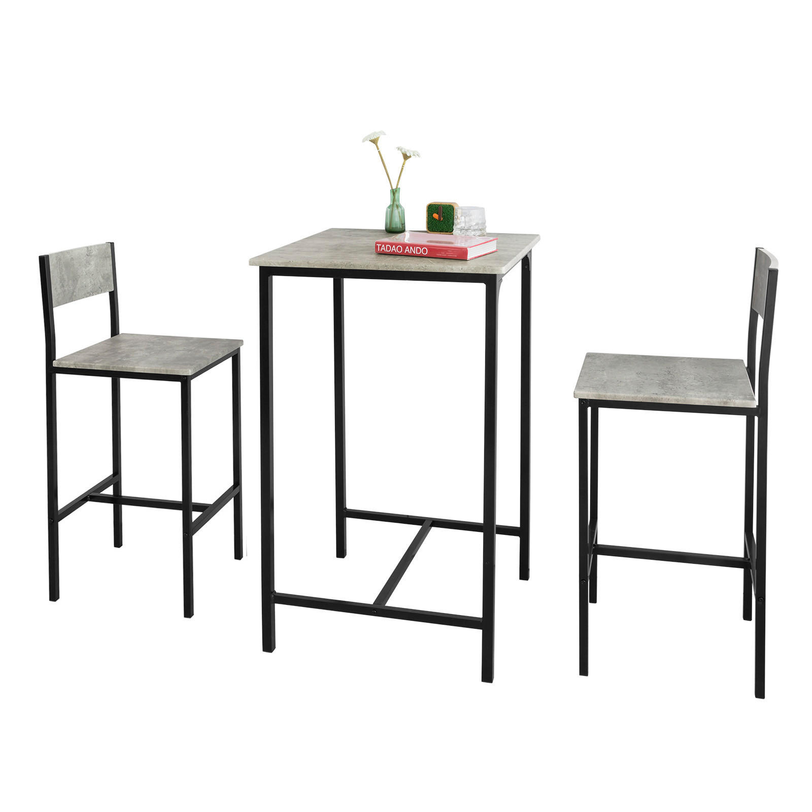 BARTISCH + 2 x BARHOCKER - Grau, Holzwerkstoff (60/97/60cm) - SoBuy