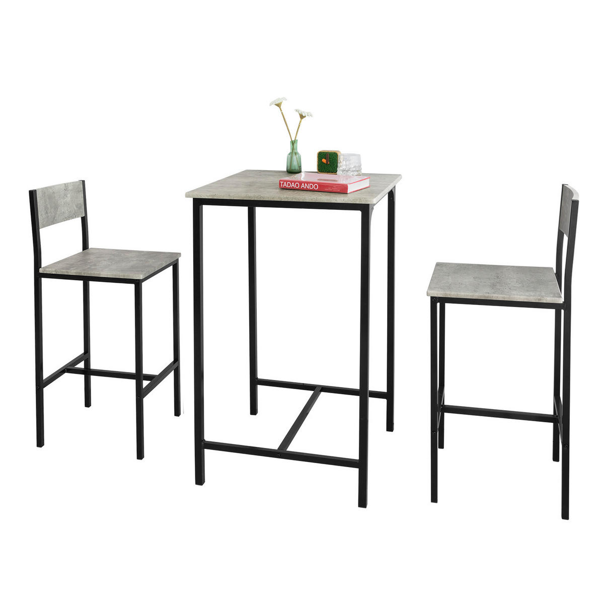 BARTISCH + 2 x BARHOCKER - Grau, Holzwerkstoff (60/97/60cm) - SoBuy