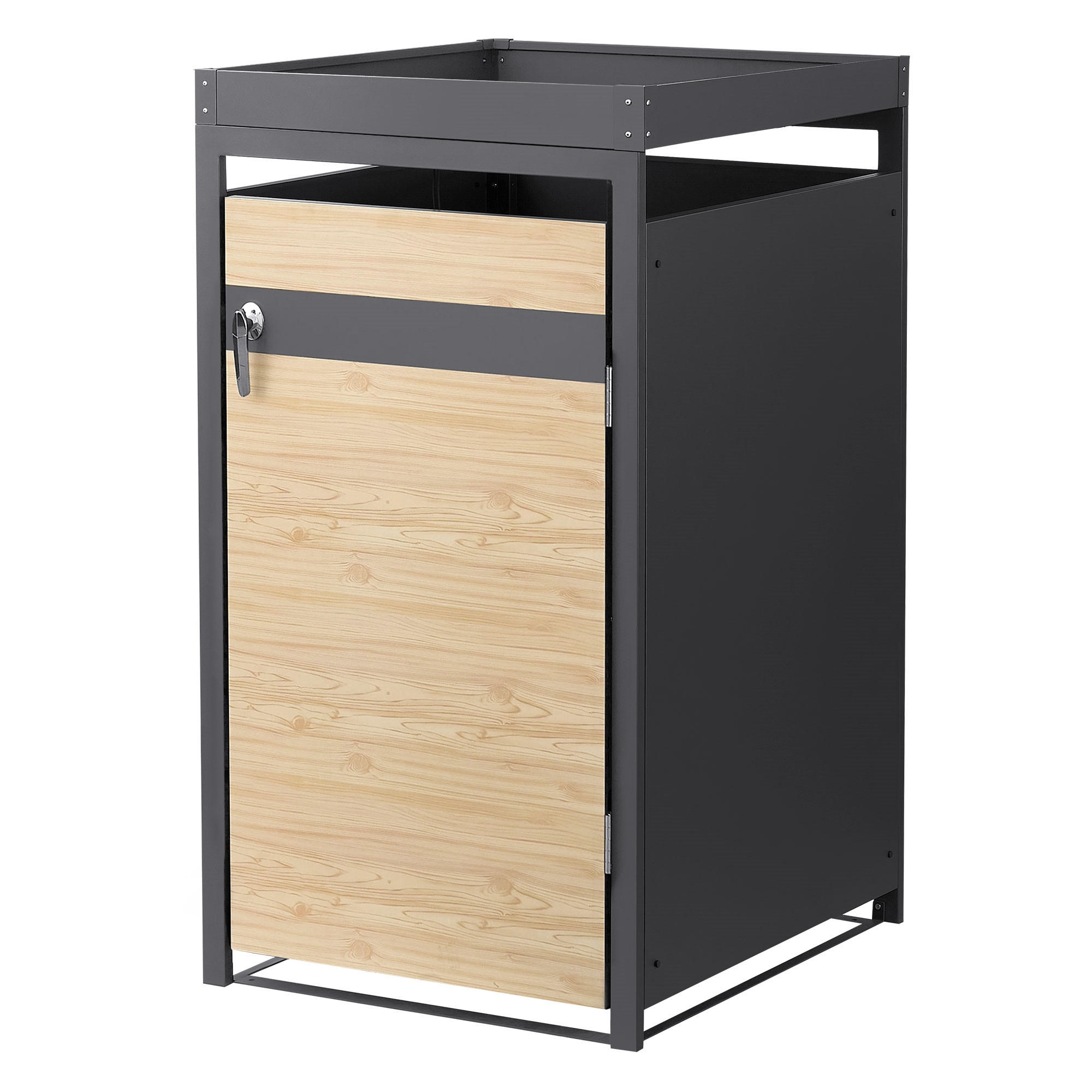 MÜLLTONNENBOX 1er mit Pflanzdach Anthrazit-Lärchenoptik - Hellbraun, Metall (80/124/80cm) - ML-DESIGN