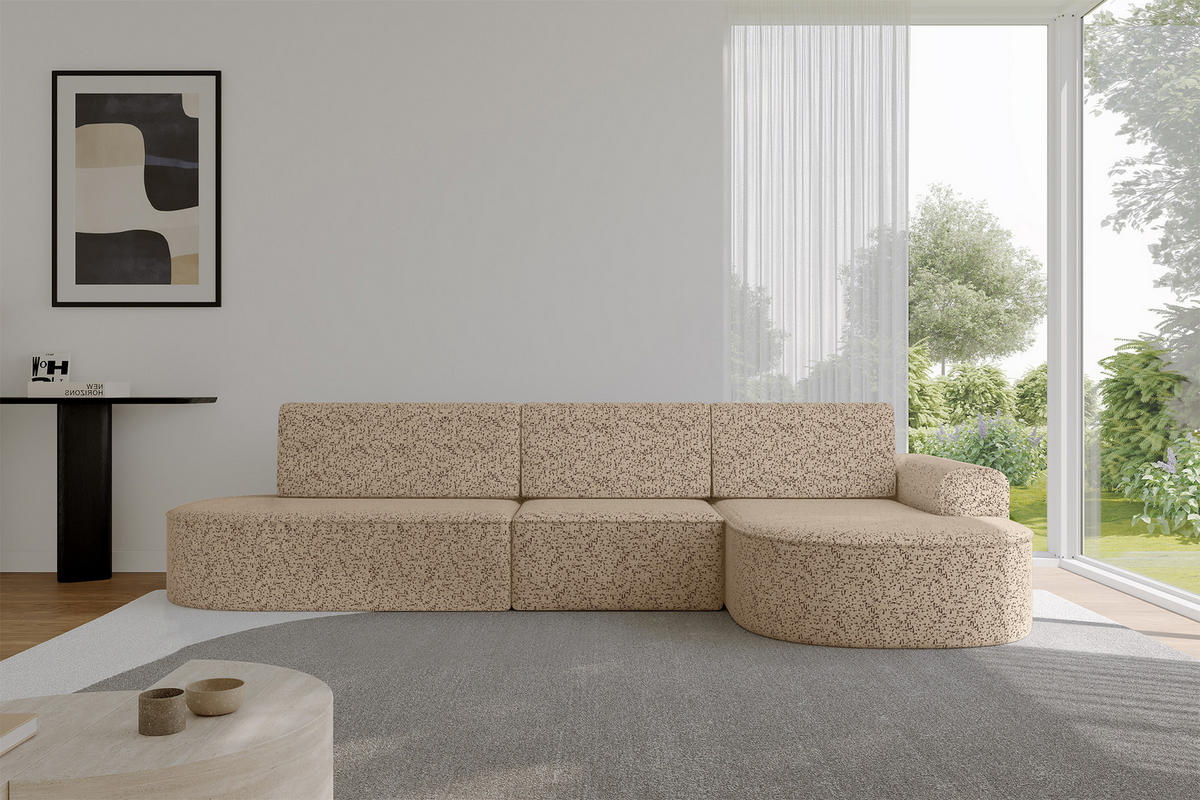ECKSOFA mit Schlaffunktion Ottomane RECHTS MARI L2-S 368X167X85 Braun Velours - Eichefarben/Schwarz, Holzwerkstoff/Kunststoff (167/368cm) - ALTDECOR