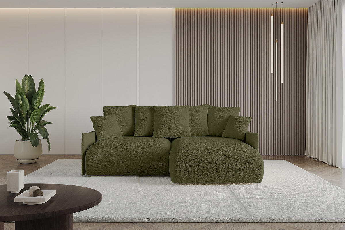 ECKSOFA Ottomane rechts ONESK-L -v1 216x177x72 Grün Bouclé - Olivgrün, Holzwerkstoff/Kunststoff (177/216cm) - ALTDECOR