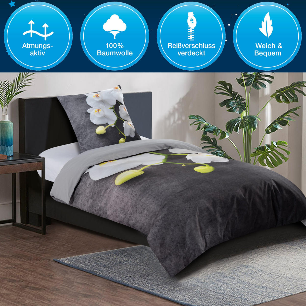 BETTWÄSCHE 4-teilig Pretty - Grau, Naturmaterialien (135/200cm) - Sanilo