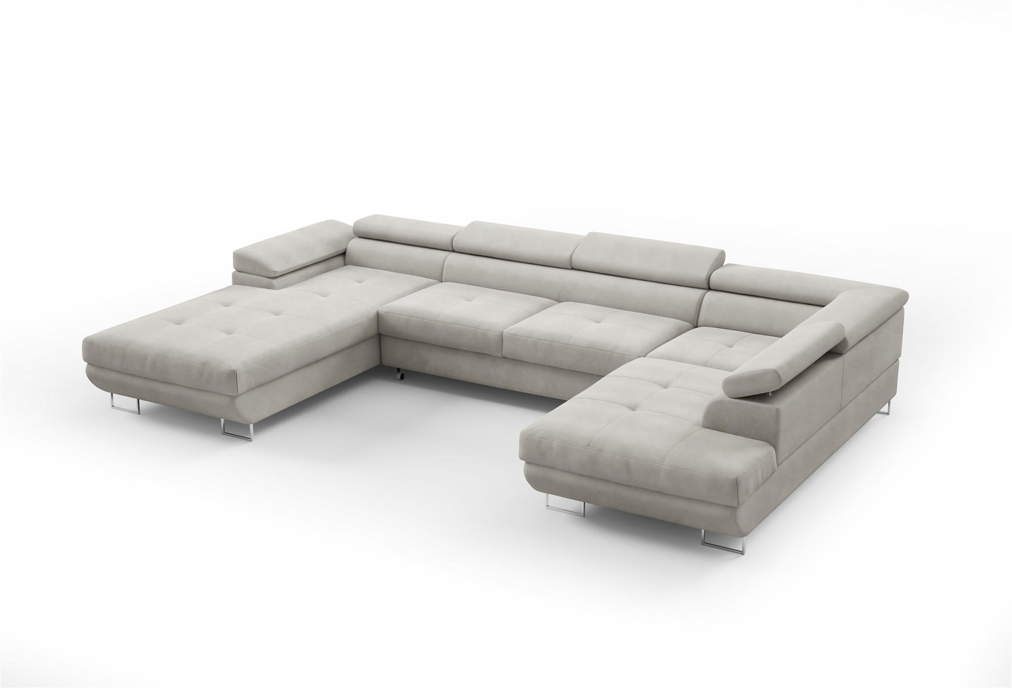WOHNLANDSCHAFT Gianluca - Hellgrau, Holzwerkstoff/Textil (205/90/345cm) - Fun Möbel