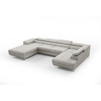WOHNLANDSCHAFT Gianluca - Hellgrau, Holzwerkstoff/Textil (205/90/345cm) - Fun Möbel