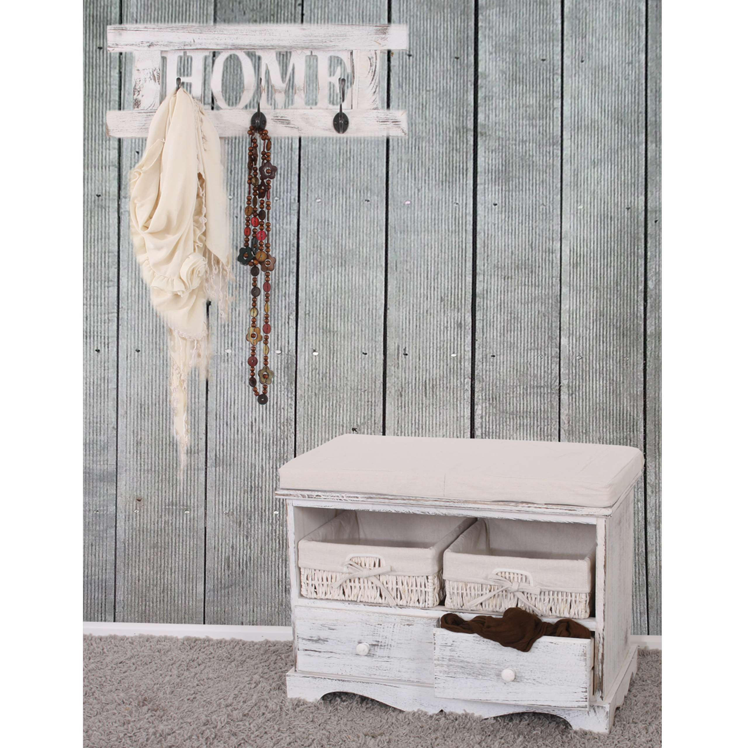 GARDEROBE MIT SITZBANK SHABBY Weiß 2er-Set - Weiß, Holz (62/42/33cm) - MCW