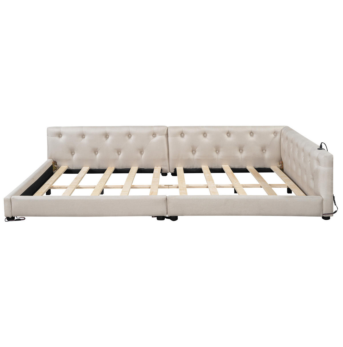 POLSTERBETT 140/200 cm aus Leinen mit LED-Beleuchtung und USB- und Type-C-Anschlüssen - Beige, Textil (140/200cm) - Flora Grace