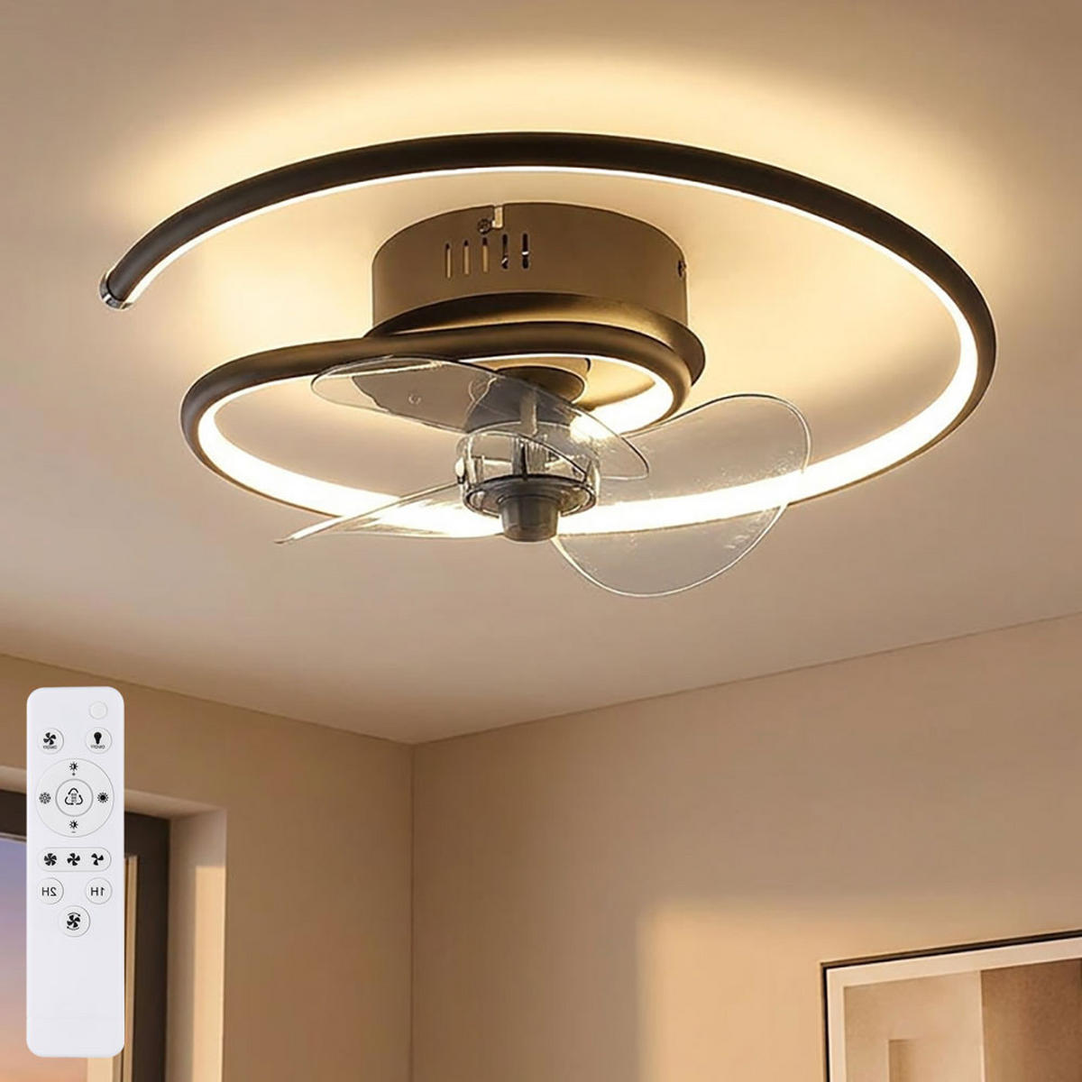 LED DECKENLEUCHTE Ventilator Metall Schwarz - Schwarz, Metall (45/45/13.9cm) - Globo Lighting