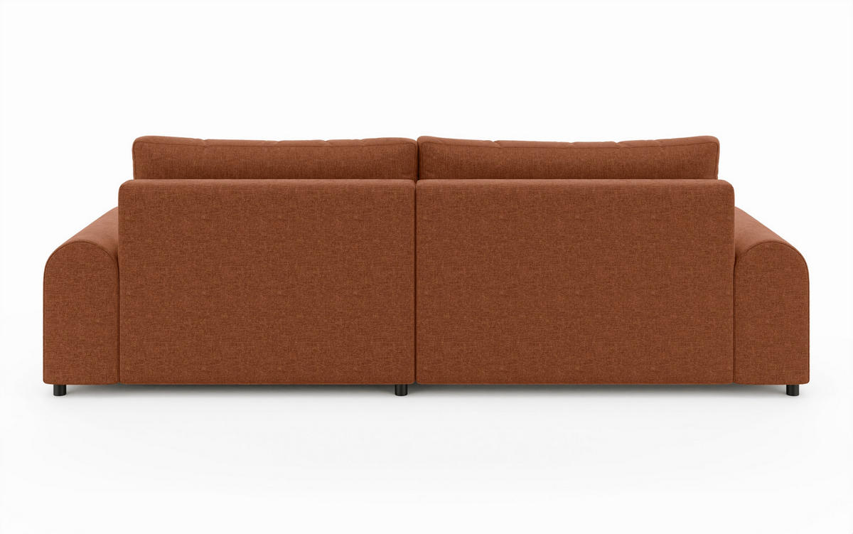 ECKSOFA mit Schlaffunktion, Bettkasten, extrabreite Ottomane rechts, abgerundete Armlehnen, B240/T145/H81 cm, Chenille Terracotta / 21023 - Terracotta/Schwarz, Kunststoff/Textil (240/145cm) - luma-home