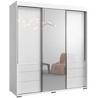 SCHIEBETÜRENSCHRANK mit Schubladen und Spiegel Torino 3D1L 180 Weiß (Lacobel) - Silberfarben/Weiß, Holzwerkstoff/Metall (180/204/65cm) - mzm24